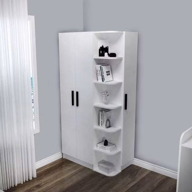 Destina Home Luses Corner Wardrobe Closet with Shelves and Hanging Rail, White, Set of 3, H 181.8 x W 90 x D 50 cm