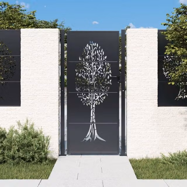 Berkfield Home Anthracite Steel Garden Gate with Tree Design W: 105 cm, H: 180 cm