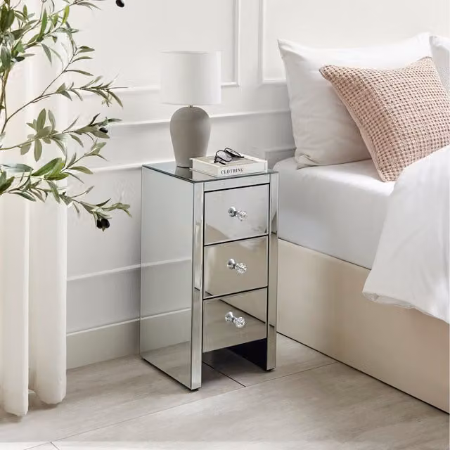 FurnitureboxUK Murano Mirrored Bedside Table in Grey and Silver