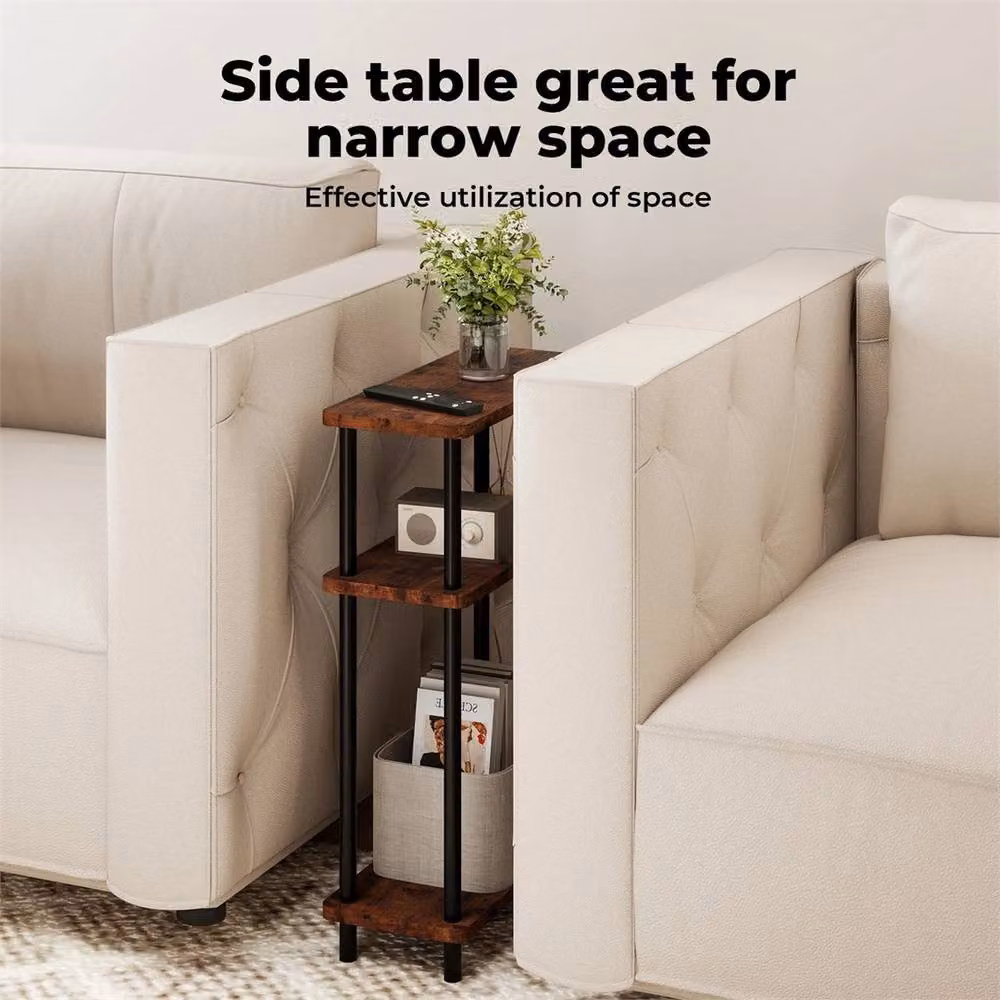 VOGREX 3 Tier Slim Side Table and Bedside Storage Stand in Brown – 3