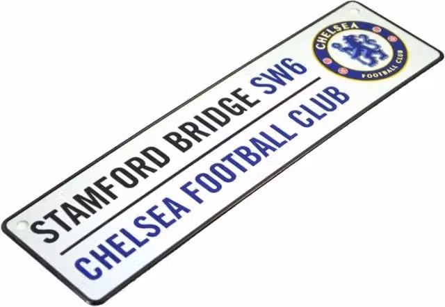 Chelsea FC Official 3D Embossed Metal Hanging Street Sign in White, Black and Blue