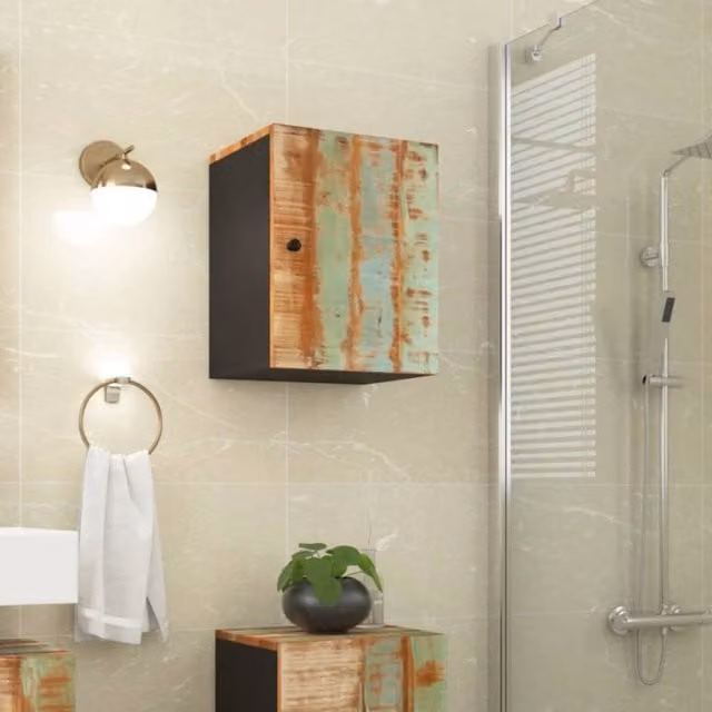 Berkfield Home Rustic Reclaimed Solid Wood Bathroom Wall Cabinet, W/D/H: 38 x 33 x 48 cm