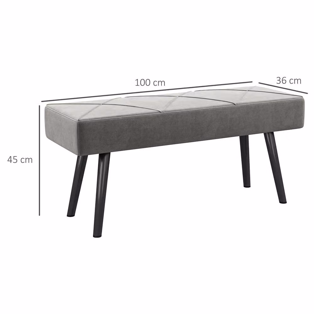 Kelvenix Grey Upholstered Velvet Hallway and Bedroom Bench with Metal Frame – 2
