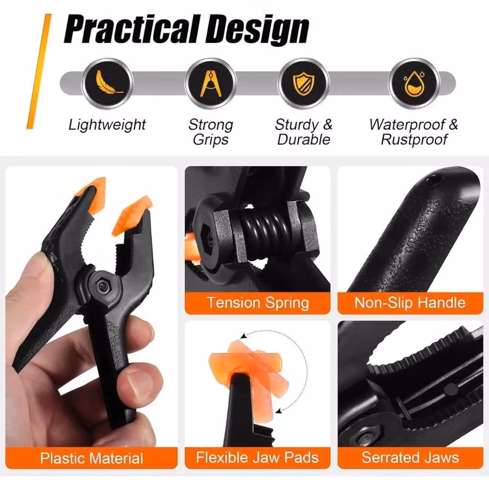 SPETLEK 10 Pack Heavy Duty Large 6 inch Spring Clamps in Black – 3