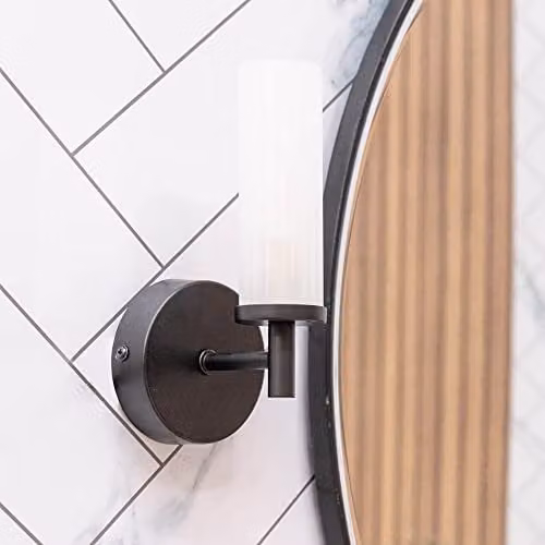 ValueLights Canya Modern Black IP44 Rated Bathroom Wall Light with Transparent Glass Shade and LED Bulb
