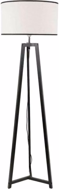 ValueLights Lottie Black Wood Tripod Floor Lamp with Black Fabric Cylinder Shade and LED Bulb – 1