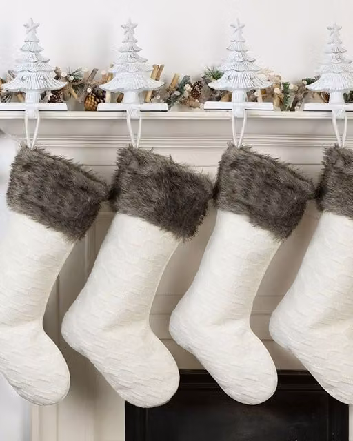 Dibor Set of 4 Nordic Sweater Knit Christmas Stockings in White and Grey – 1