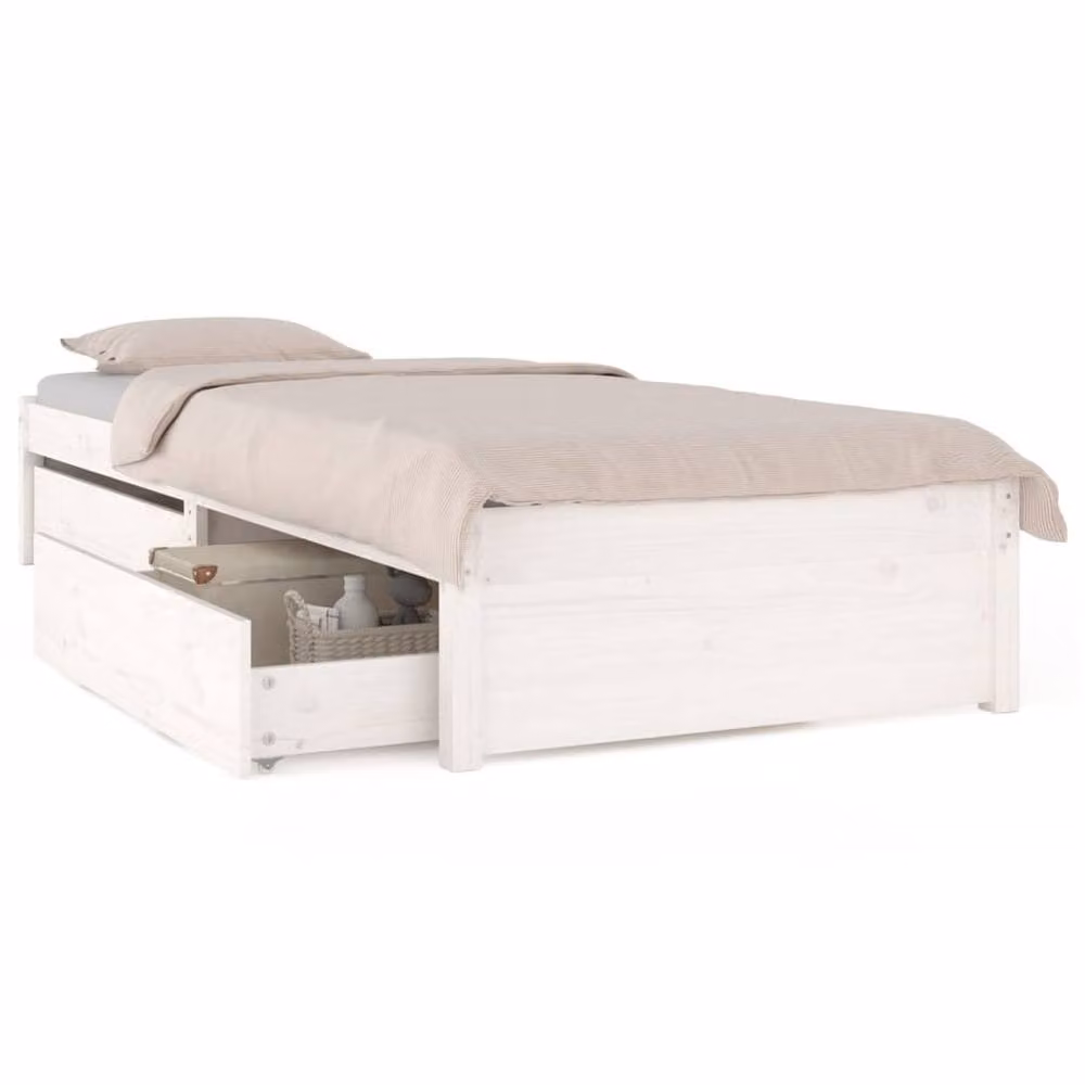 Berkfield Home Small Single Bed Frame with Drawers in White Solid Pine Wood, W/D/H: 75 x 190 cm – 2