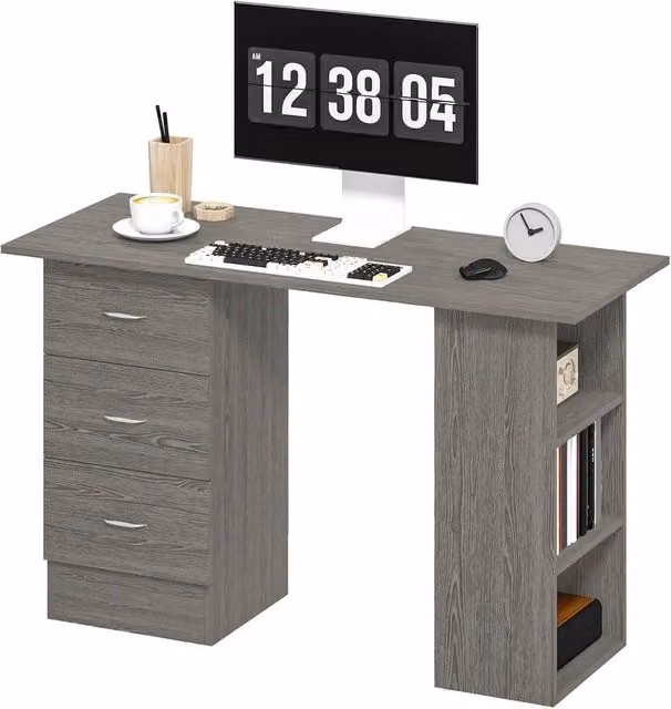 Havendro Modern Computer Desk with 3 Shelf Drawers in Grey, W: 120 cm, D: 49 cm, H: 72 cm – 1