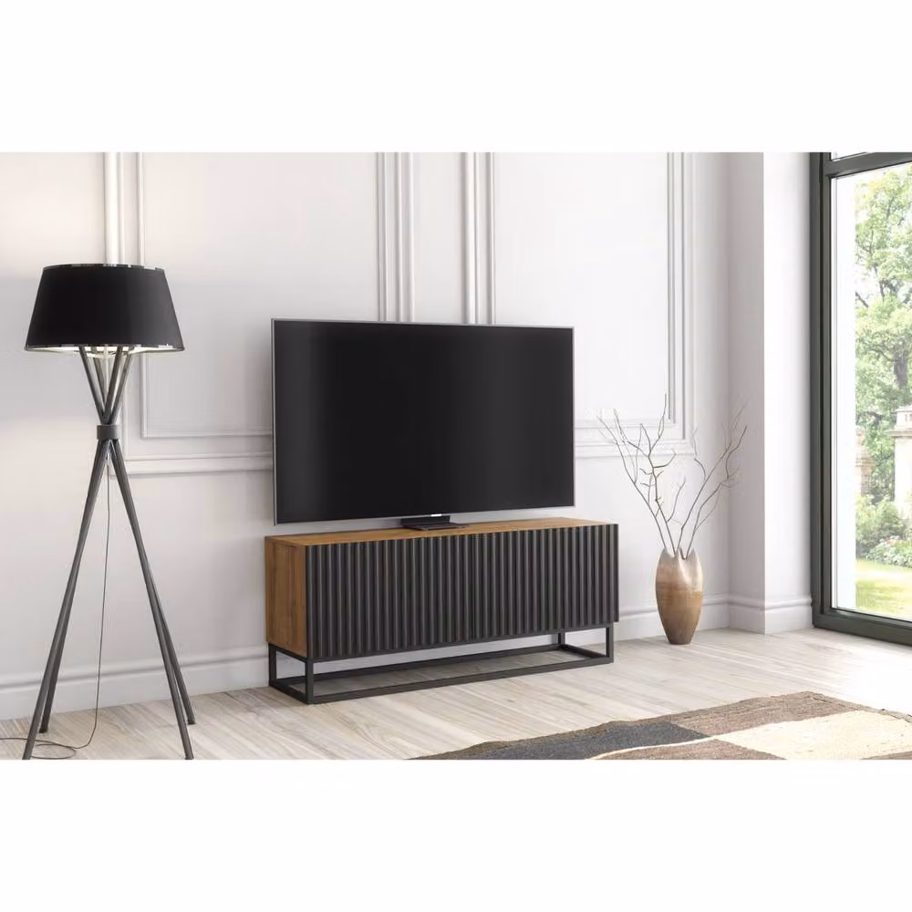 Mex Furniture LTD Ripple TV Unit in Oak and Black with Fluted Doors, W: 100 cm, D: 35 cm, H: 45 cm – 3