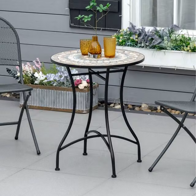 Outsunny Green Geometric Mosaic Round Bistro Table, Diameter: 60 cm