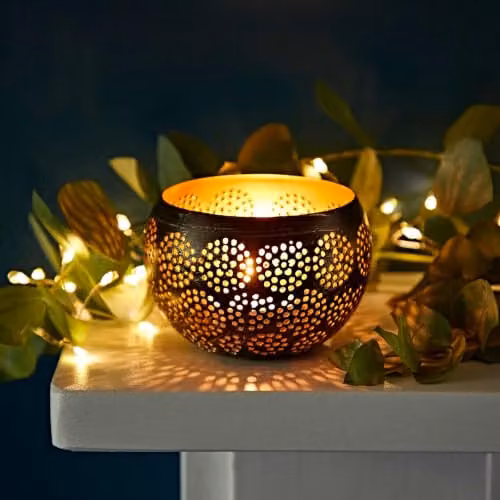 Paper High Black and Gold Metal Tea Light Holder W/D/H: 10 x 10 x 7 cm – 3
