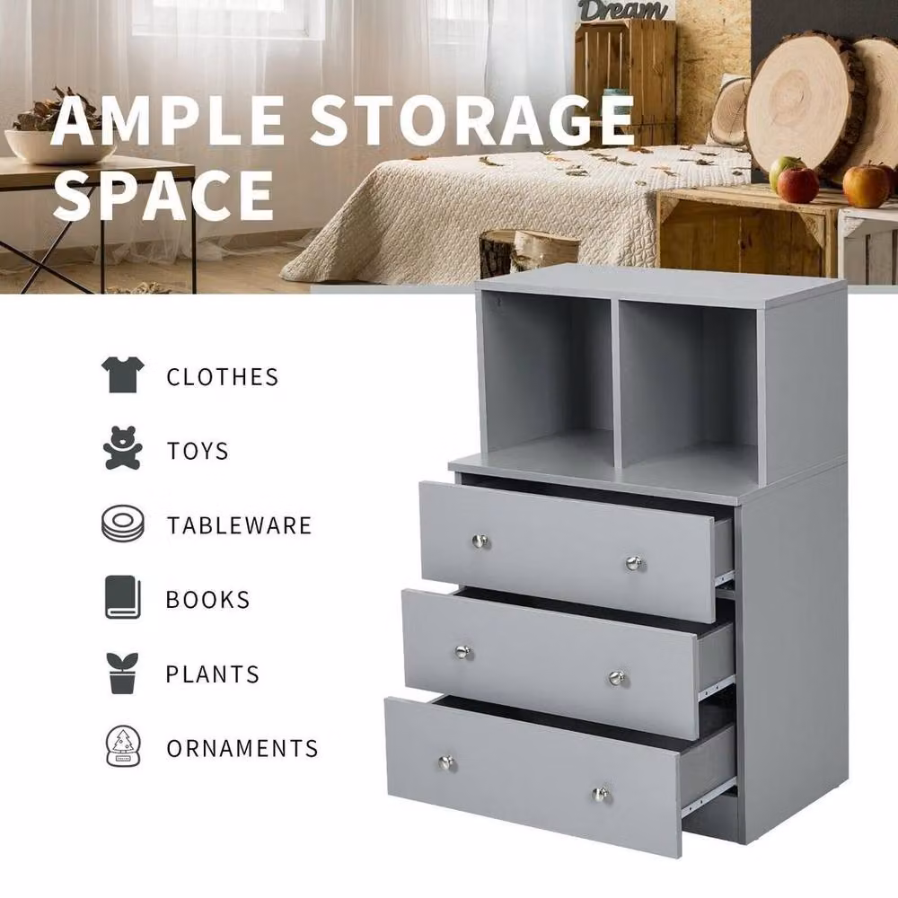 KORVIXA 3-Drawer Chest Grey Storage Cabinet Dresser – 4