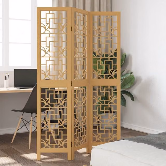 Berkfield Home 3-Panel Brown Solid Wood Paulownia Room Divider