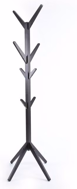 Elegant Brands Scandinavian Black Matt Wooden Freestanding Hat and Coat Stand with 8 Hooks