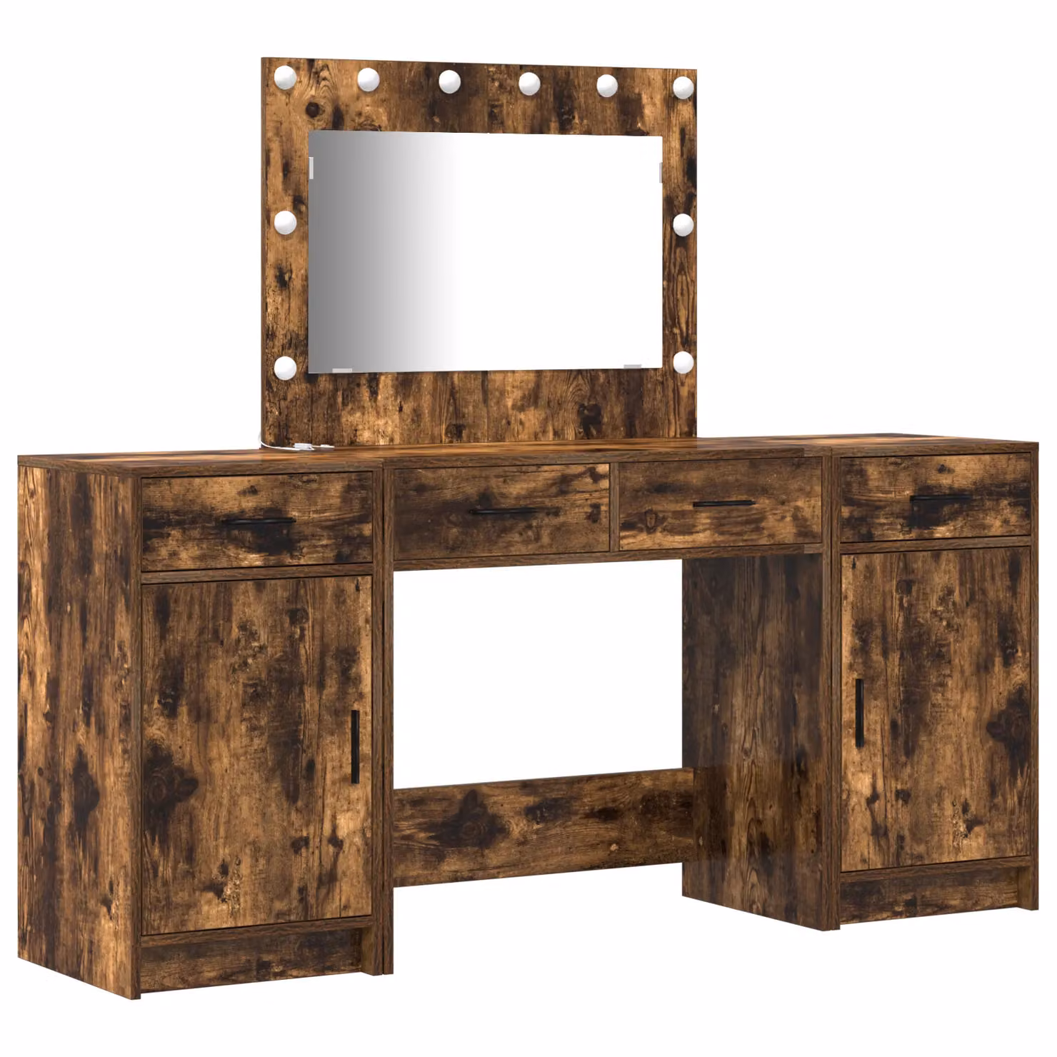 Berkfield Home 3-Piece Modern LED Dressing Table Set in Smoked Oak Brown Engineered Wood – 2