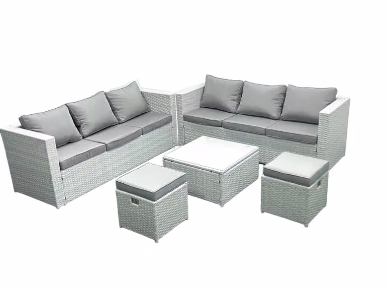 Fimous Garden 8 Seater Rattan Outdoor Furniture Set with Upholstered Cushions and Coffee Table in Grey