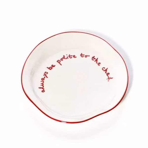 MÆGEN Always Be Polite To The Chef Statement Side Plate, White Stoneware, Diameter: 20.5 cm