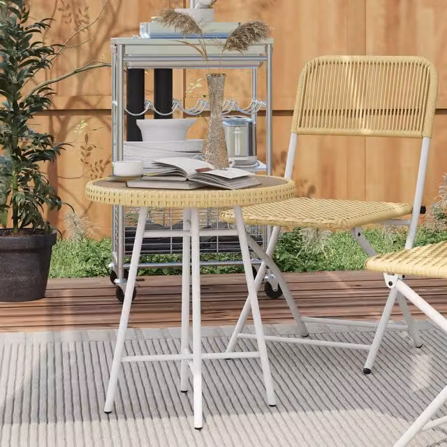 Outsunny Modern PE Rattan Side Table for Indoor and Outdoor Use in Brown and Beige