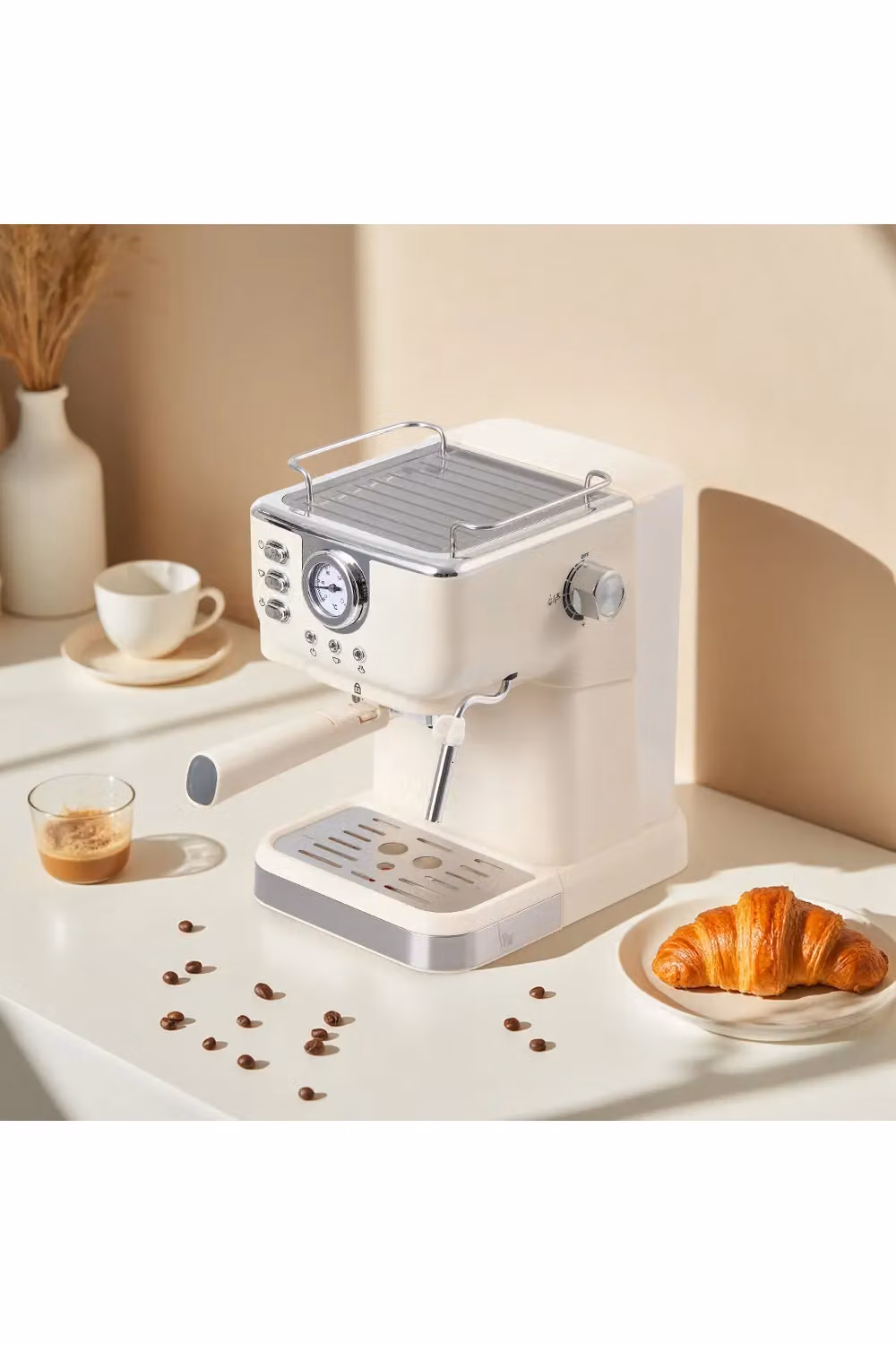 Living and Home 20 Bar Retro Espresso Coffee Machine with Steam Wand and Milk Frother in Beige – 2