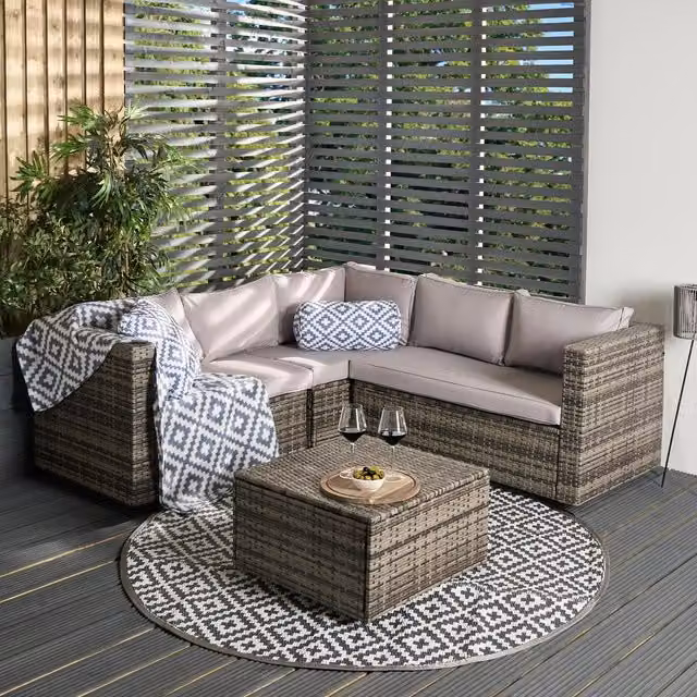 OHS 5 Seater Modern Rattan Corner Sofa Bundle Set in Grey