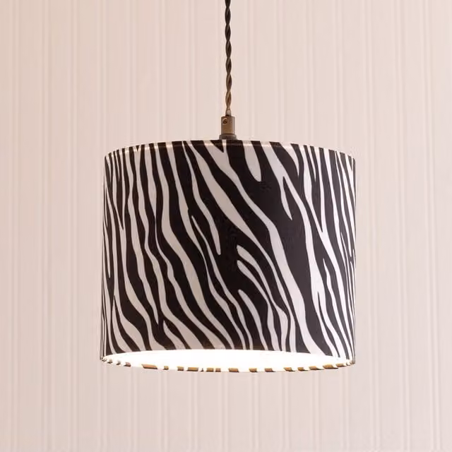 ValueLights Oasis Small Zebra Print Metallic Inner Ceiling Drum Lamp Shade and LED Bulb in Black and Chrome