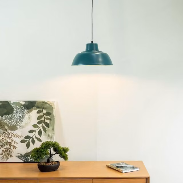 ValueLights Morris Metal Dome Hanging Pendant Ceiling Light in Blue and White – 1