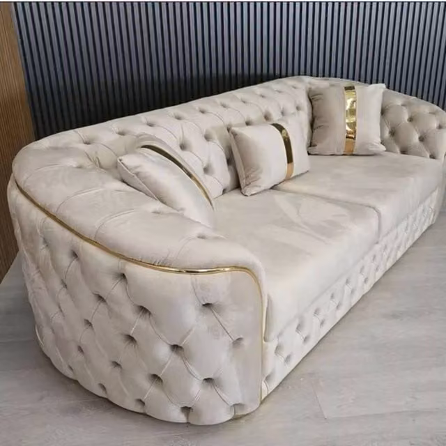 Stratus Interiors Ambassador Chesterfield Sofa in Cream Velvet with Gold Trim