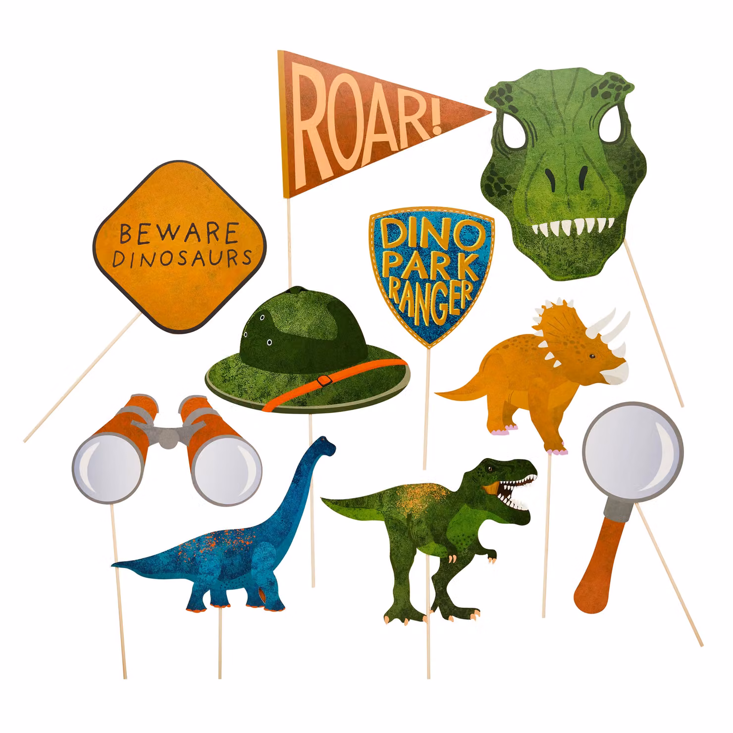 Club Green Dinosaur Photo Booth Props Set of 10, Multicolour Paper and Wood Party Accessories – 2