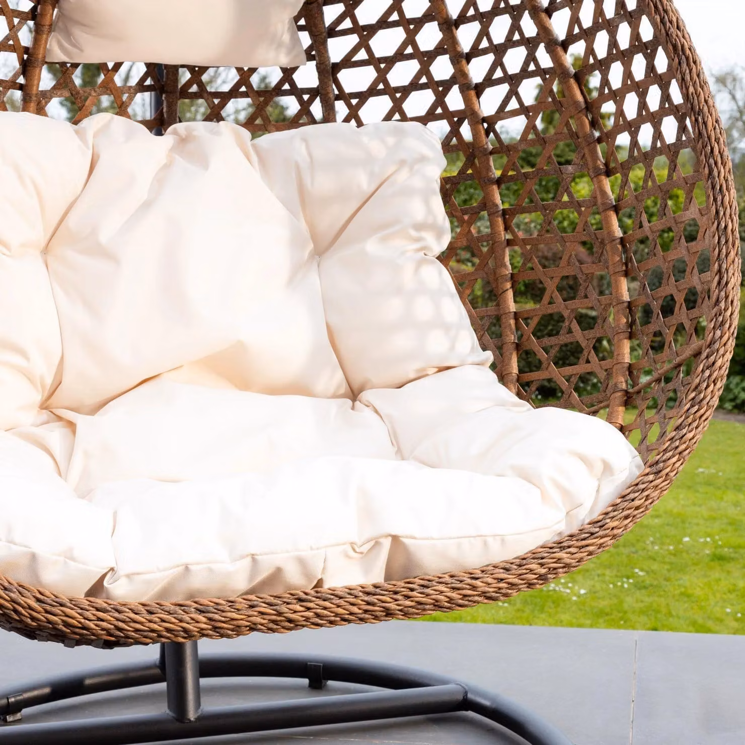 Artemis Home Henley Swing Egg Pod Chair in Beige with Metal Frame and Rattan Design, H 190 x W 103 x D 80 cm – 3