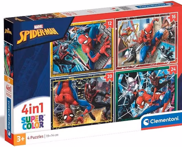 Clementoni Spiderman 4 in 1 Character Jigsaw Puzzles, Multicolour and Red