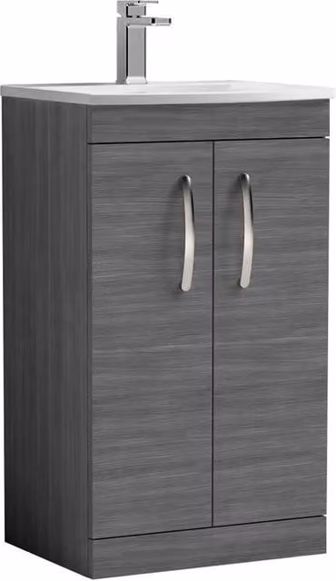 Balterley Millwich 2 Door Wall Mounted Vanity Basin Unit in Anthracite Grey Woodgrain, Width: 50 cm