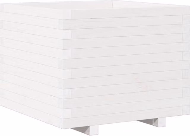 Berkfield Home White Solid Wood Pine Garden Planter Tub W: 60 cm, D: 60 cm, H: 49.5 cm