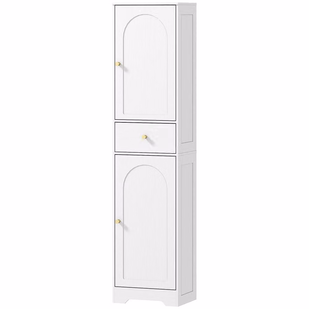 ERGOVEXA Tall Freestanding Bathroom Cabinet with Arched Hinged Doors and Internal Shelves, White and Gold, H 170 x W 40 x D 29.5 cm – 2