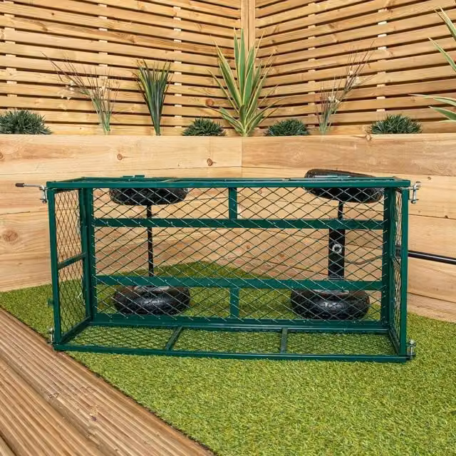 NESTLUNE Heavy Duty Green Metal Garden Festival Cart Trolley Wheelbarrow