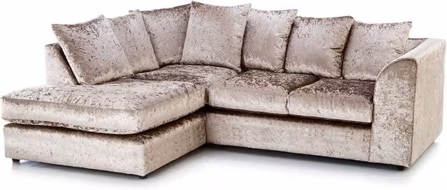 Furnishings For Less UK Crystal Crushed Velvet 3 to 4 Seater L Shaped Corner Sofa, Left Hand Facing, Beige – 1