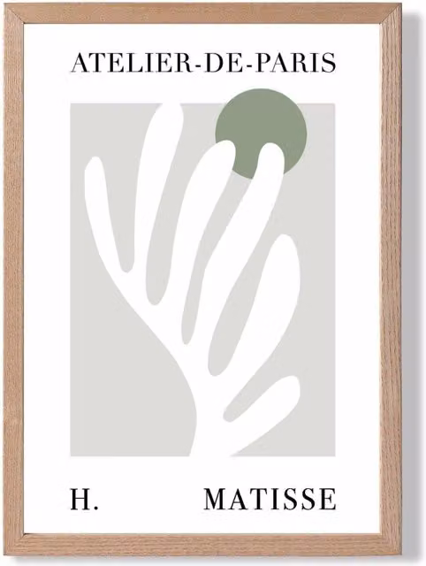 ARTZE Matisse Floral Cutout Sage Green Exhibition Framed Print with Oak Frame
