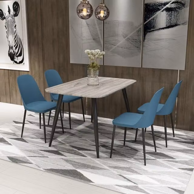 Core Products Ltd Aspen Rectangular Grey Oak Effect Dining Table and 4 Duo Blue Plastic Chairs Set, W: 120 cm, D: 80 cm, H: 75 cm