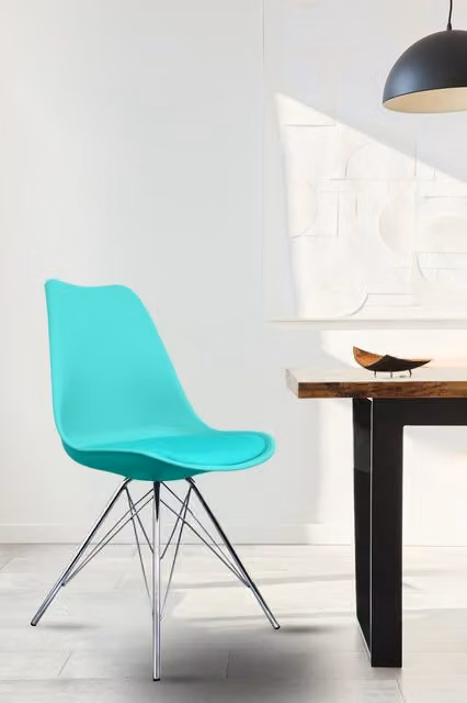 Fusion Living Soho Plastic Dining Chair with Chrome Metal Legs in Turquoise