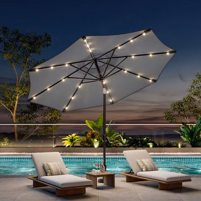 Breeins Grey Polyester Parasol with 24 Solar LED Lights and Crank Mechanism