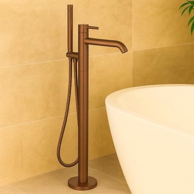 Bathroom Kingdom Redondo Brushed Bronze Round Freestanding Bath Tap with Shower Mixer