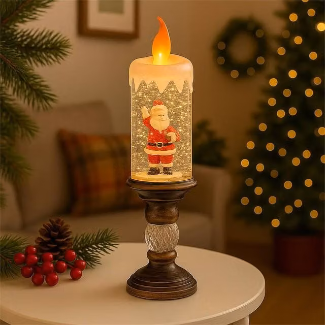 mysmartbuy Snow Swirl Glitter LED Pillar Candle with Warm White and Yellow Lights, H 27 x W 8.3 x D 8.3 cm – 1