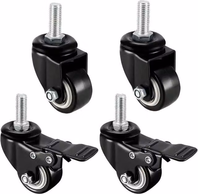 NESTLUNE 4-Pack Black Rubber 360 Degree Swivel Furniture Castor Wheels with 40mm Threaded Stem – 1