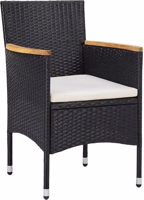 Berkfield Home 5 Piece Modern Garden Dining Set in Black Poly Rattan and Acacia Wood