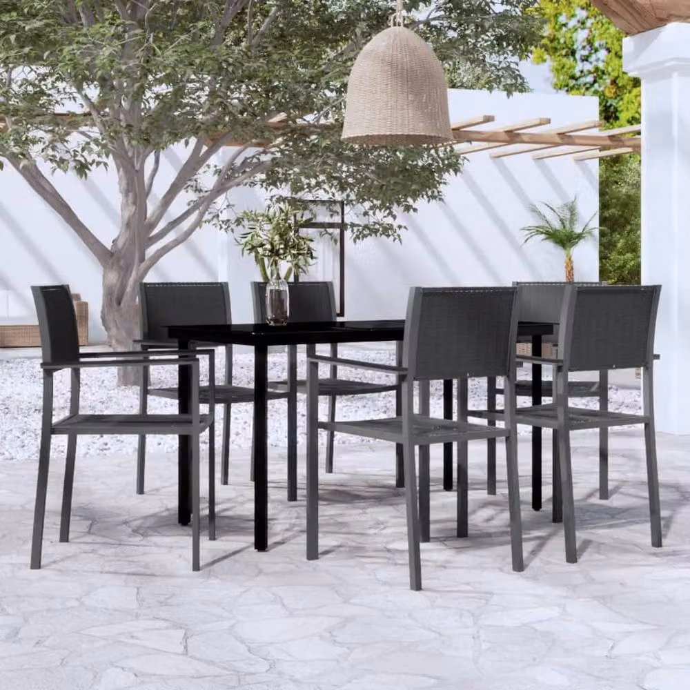 Berkfield Home 7 Piece Modern Garden Dining Set in Black – 2