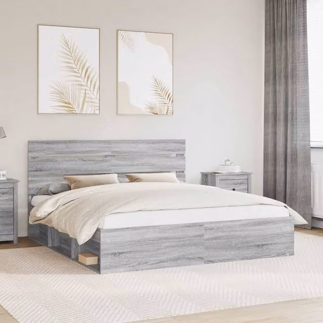 Berkfield Home Sonoma Bed Frame in Grey, Solid Pine and Engineered Wood, 200 x 200 cm