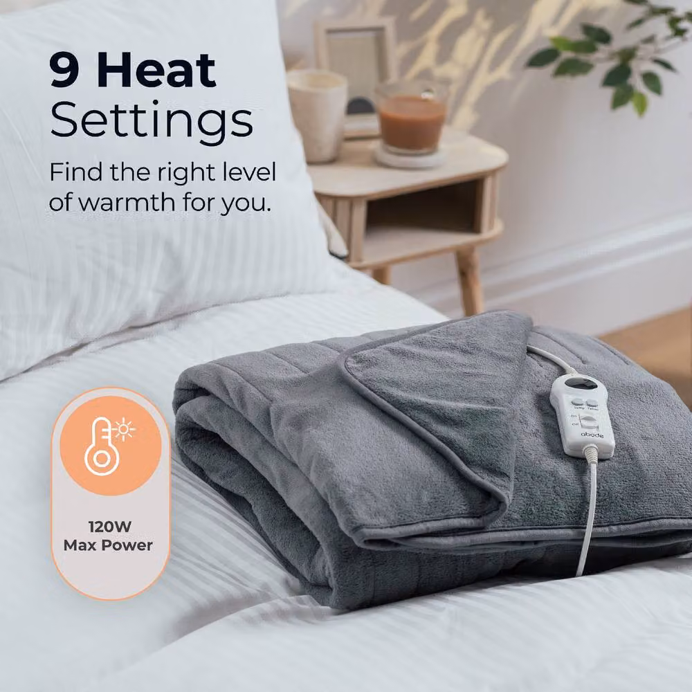Abode Grey Microfleece Electric Heated Throw with 9 Heat Settings and Auto Shut-off – 5