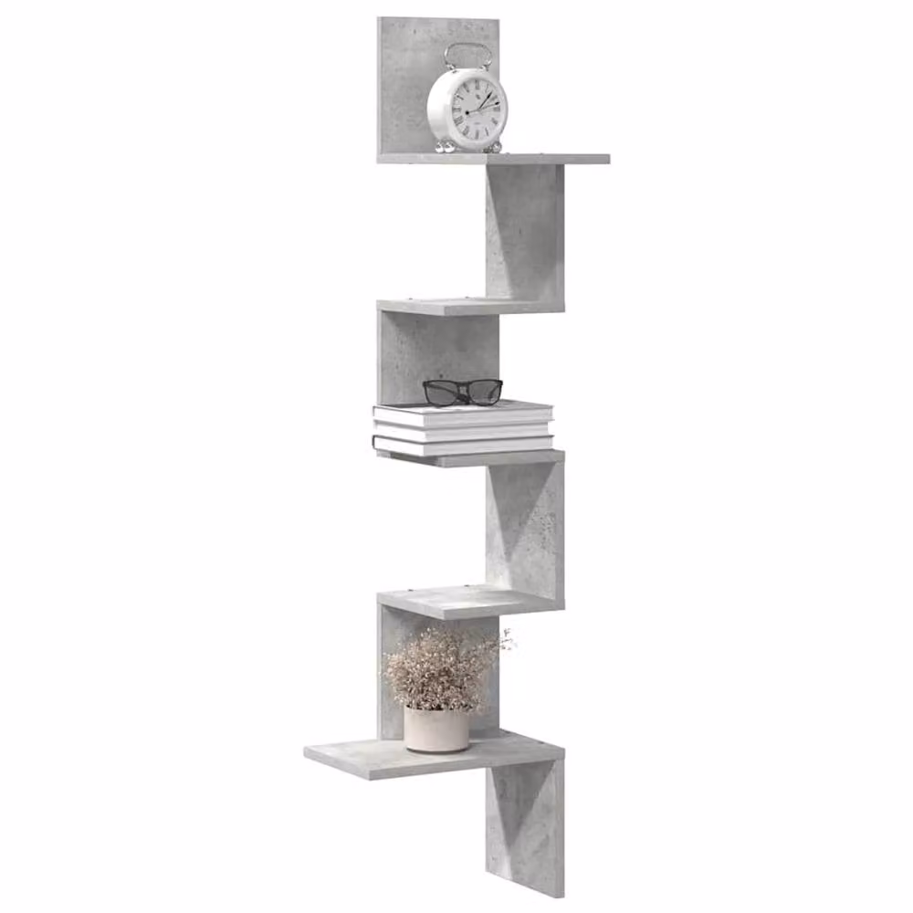 Berkfield Home Wall Mounted Corner Shelf in Concrete Grey, W/D/H: 32 x 32 x 127.5 cm – 2
