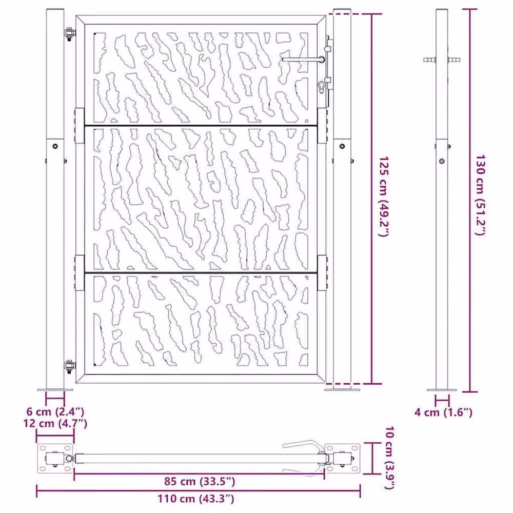 Berkfield Brown Weathering Steel Garden Gate with Trace Design, W: 105 cm, H: 130 cm – 7