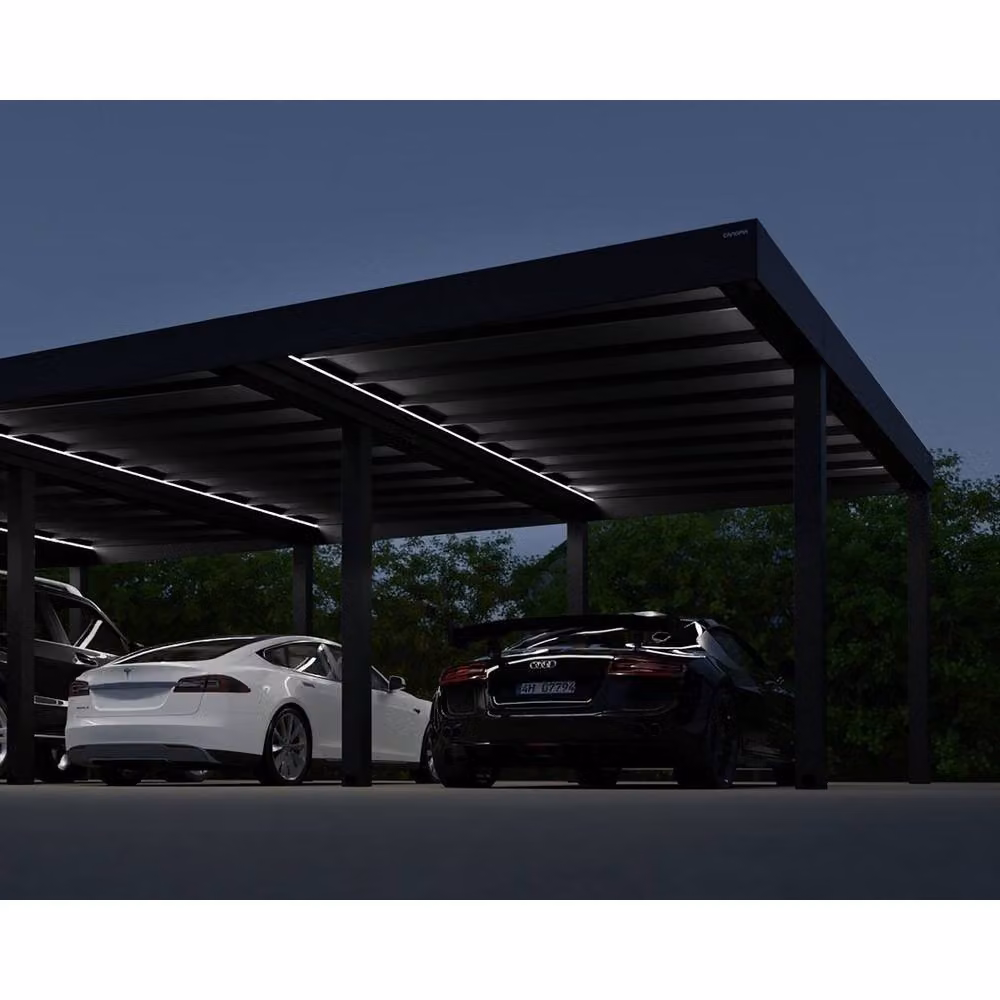 Palram Oslo Modern Double Carport with Black Structure and Grey Polycarbonate Panels – 7